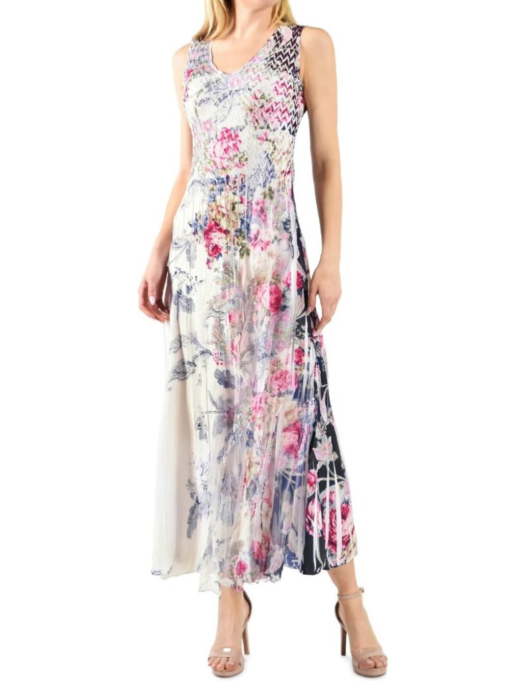 Komarov Women's Floral Sleeveless V-Neck Maxi Dress in Paisley Bloom Size L